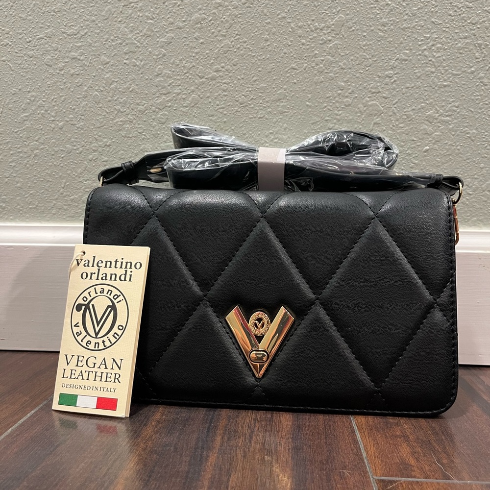 Valentino Orlandi Black Quilted Crossbody Bag